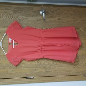 Charming Charlie Drawstring Coral Sheer Dress with Lining